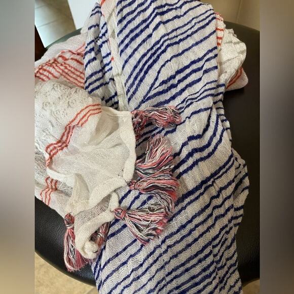 J. Mclaughlin red white blue striped scarf with tassel fringe. Very soft
C - Picture 8 of 8